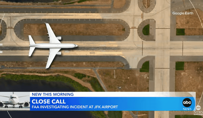 甘迺迪机场一部预定飞往苏黎世的瑞士航空差点与其他四部飞机相撞。(撷自YouTube@ABC 7)