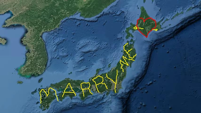 步行4451英里 男子用谷歌地图写「MARRY ME」求婚