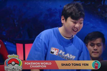 在日本橫濱舉辦的寶可夢世界錦標賽13日落幕，年僅11歲的台灣好手顏紹同在決賽擊敗巴西對手，奪下卡片遊戲兒童組冠軍，也是台灣首名獲得「寶可夢卡牌類」冠軍的玩家。(影片截圖)