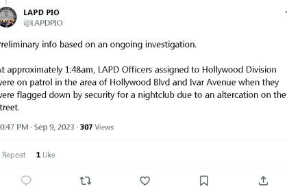 洛杉磯警方9日在X平台上更新槍案訊息。（取材自X平台）