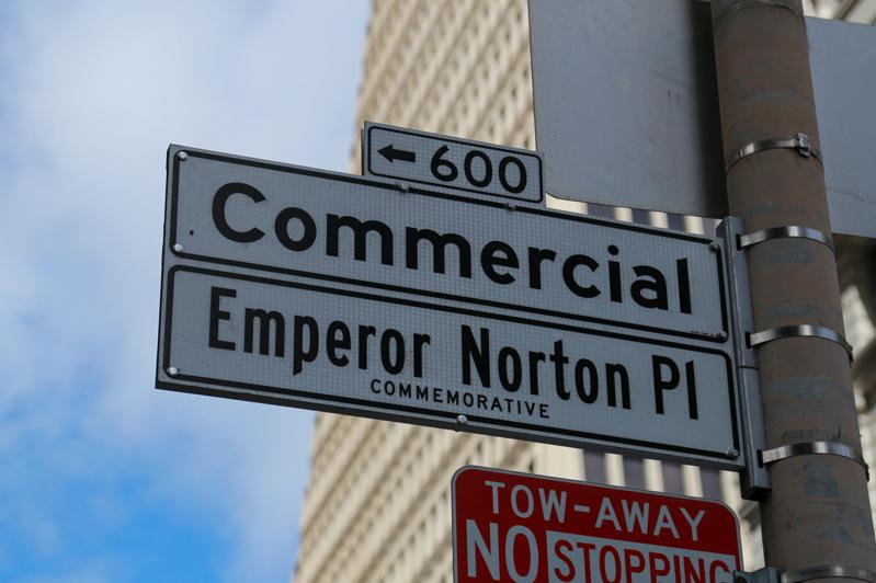 舊金山金融街夾Montgomery街西北角被命名為「諾頓點」。(記者王子涵/攝影）