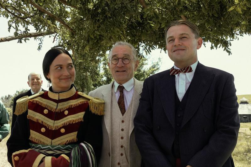 李奧納多狄卡皮歐（右起）、勞勃狄尼洛、莉莉葛萊史東主演「花月殺手」。(UIP提供)