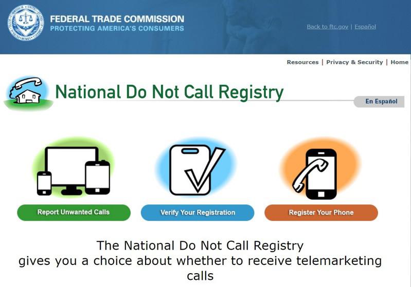 聯邦貿易委員會的Do Not Call Registry網站。（取自donotcall.gov）