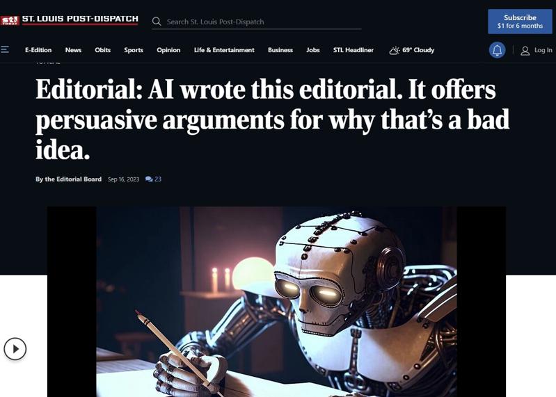 145年老字号报纸用AI写社论 题为"反对AI写新闻"