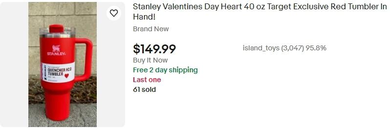 Stanley限量版保温杯在eBay上面价格翻几倍。(截取自eBay)